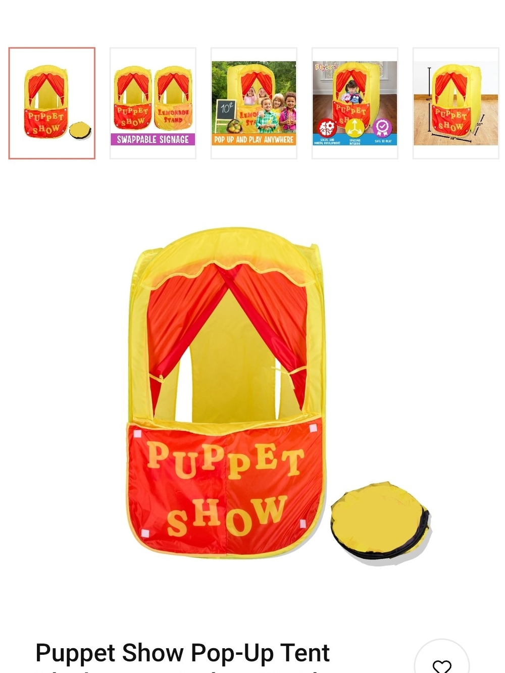 Playbees Puppet Show/Lemonade 2 In 1 Pop-Up Tent Playhouse